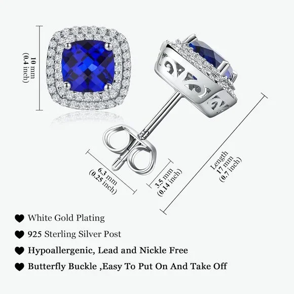 Sapphire Earrings Cushion Cut Women | 925 Sterling Silver | September Birthstone - Picture 4 of 6